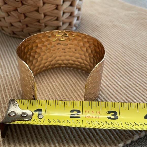 Gold Tone Metal Hammered Cuff Bracelet - Picture 7 of 7